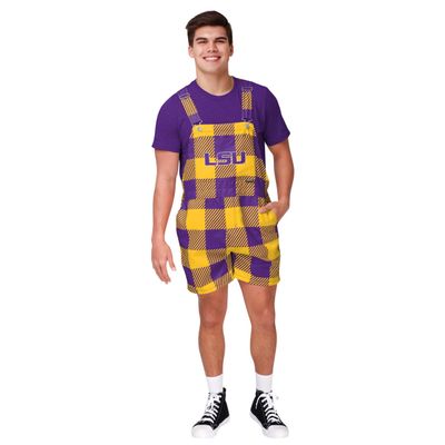 FOCO LSU Tigers NCAA Mens Plaid Bib Shortalls - 3XL