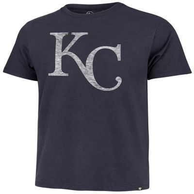 47 MLB Men's Team Color Distressed Imprint Primary Logo Wordmark Short Sleeve Baseball T-Shirt - Kansas City Royals Navy Large