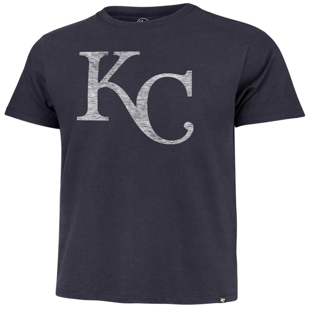 47 MLB Men's Team Color Distressed Imprint Primary Logo Wordmark Short Sleeve Baseball T-Shirt - Kansas City Royals Navy Large
