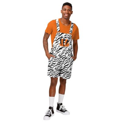 FOCO Cincinnati Bengals NFL Mens White Tiger Stripe Bib Shortalls - 2XL