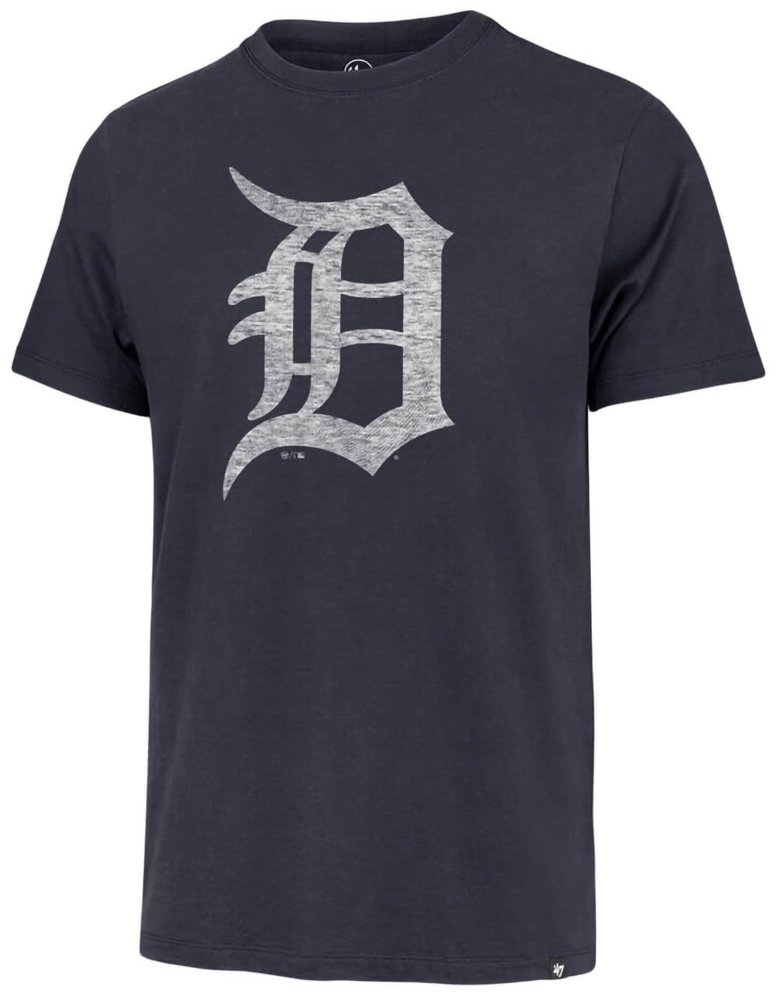 47 MLB Men's Team Color Distressed Imprint Primary Logo Wordmark Short Sleeve Baseball T-Shirt - Detroit Tigers Navy Small
