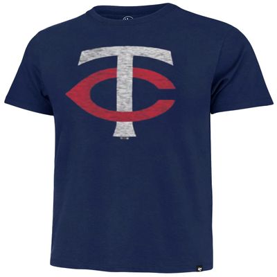 47 MLB Men's Alternate Team Distressed Imprint Match Baseball Primary Logo Wordmark T-Shirt - Minnesota Twins Navy - Small