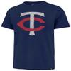 47 MLB Men's Alternate Team Distressed Imprint Match Baseball Primary Logo Wordmark T-Shirt - Minnesota Twins Navy - Small view 1