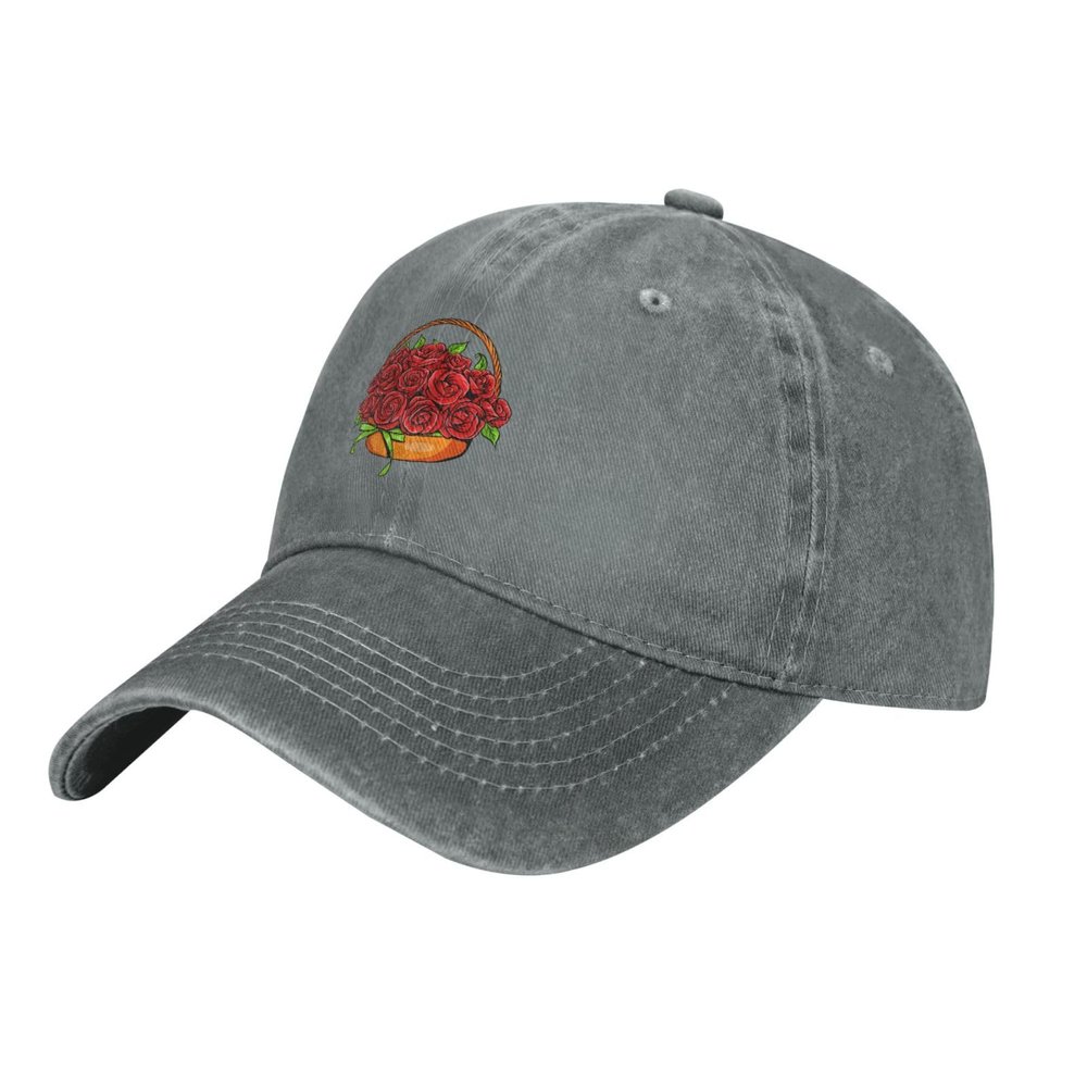 Basket of Roses Bouquet Dad Hat Vintage Baseball Cap for Men Women Hats Gifts Trucker Caps