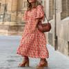 Boho Casual Loose Long Sleeve Maxi Dress for Womens Bohemian Vintage Print Pleated Crewneck Flowy Baggy Lightweight Long Dress view 2