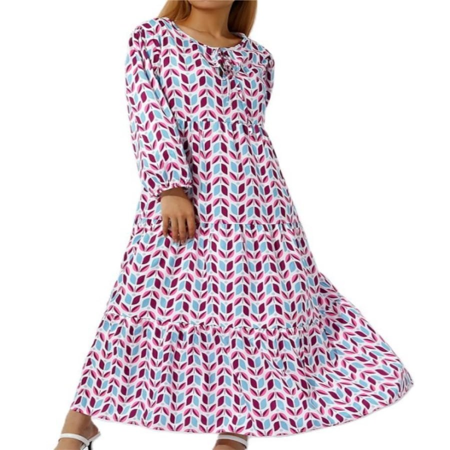 BIVENANT Boho Maxi Dresses for Women 2024 Bohemian V Neck Long Puff Sleeve Smocked Ruffle Flowy Casual Vacation Plus Size Dress