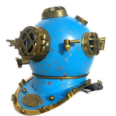 NineFit Basics Scuba Diving Helmet | US Navy Mark V Divers Helmet | Diving Helmet Mark V | Blue Antique Finish Marine Diving Helmet Best Gift for HIM Gift for FATHERSDAY, STANDARD