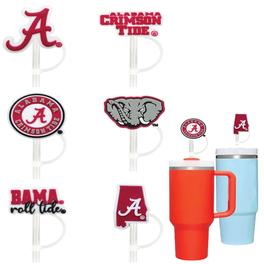 6 Alabama Crimson Tide Straw Covers (10 millimeter) Alabama Crimson Tide Gift for Men Women Football Fans Large Stanley Simple Modern 40oz Water Bottles Roll Tide (10mm straw) (Alabama Crimson Tide)