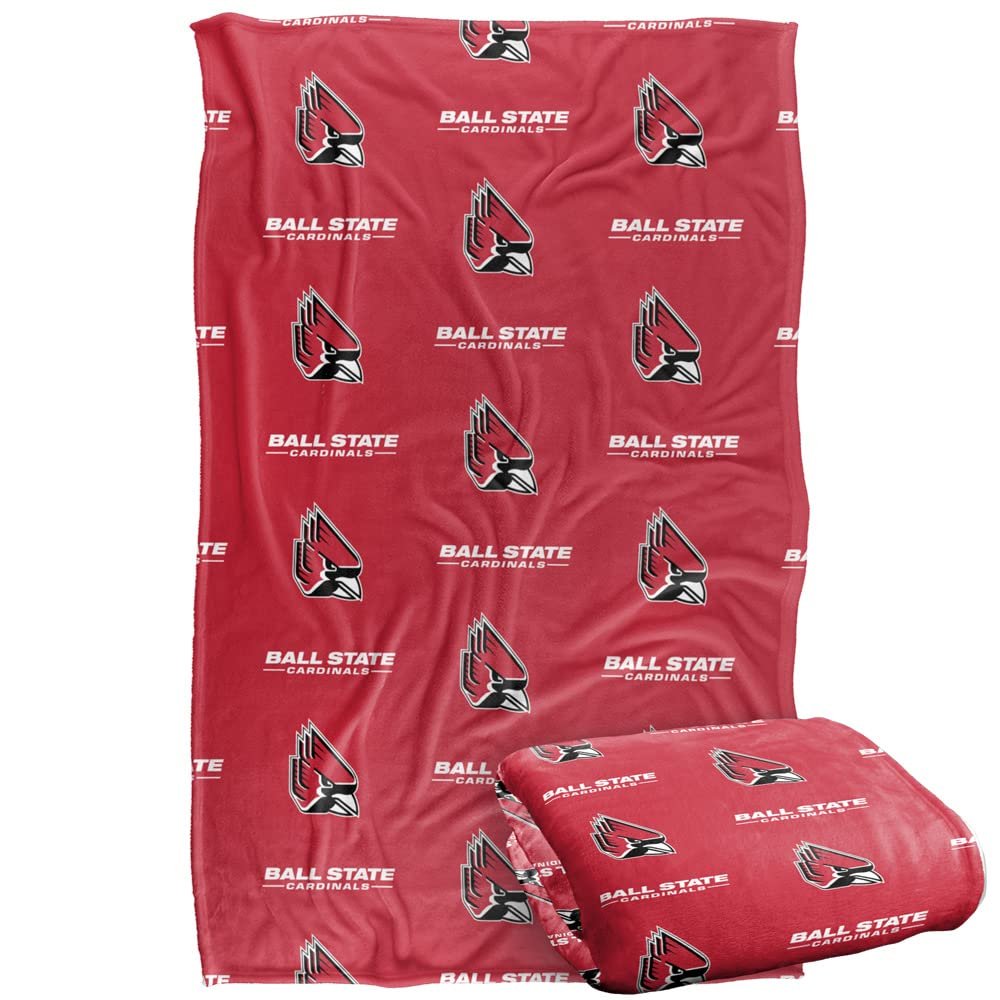 Ball State University Cardinals Blanket, 36" x 58", Logo Pattern, Silky Touch Super Soft Throw