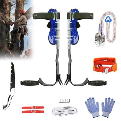Rohseson Tree Climbing Spikes Set, Height Adjustable Tree Climbing Gear with Non-Slip Wide Pedal, Upgraded Tree Climbing Spikes with Soft Foam for Logging, Climbing Tree,Hunting,Tree Surgen,