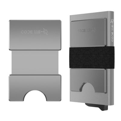 CODE 118 Modular Backplate | Slim Minimalist Aluminum Wallet Accessory | Expandable Cash & Business Card Holder | Modular Add-on for Men Expands Storage up to 8 cards (Grey Aluminum)