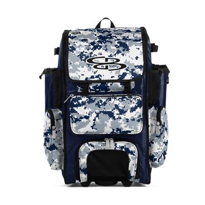 Boombah Rolling Superpack Baseball/Softball Gear Bag - BRSP2CMC23 Digital Camo Navy/Gray - Telescopic Handle - Holds 4 Bats - Wheeled Version