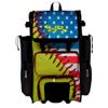 Boombah Rolling Superpack Baseball/Softball Gear Bag - Telescopic Handle - Holds 4 Bats - Wheeled Version - USA Softball Classic Optic Yellow/Royal Blue/Red