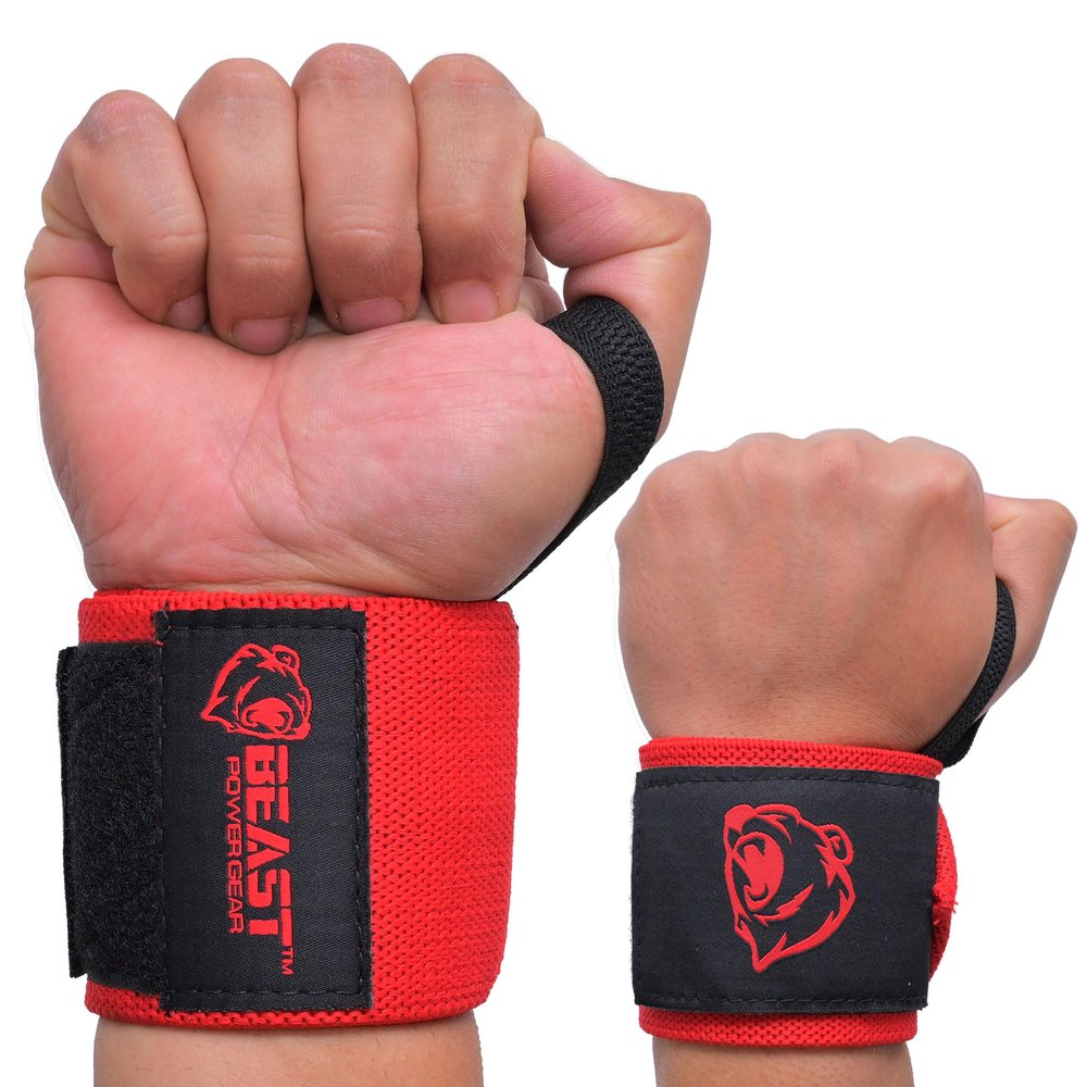 Beast Power Gear Wrist Wraps for Weightlifting 18 Premium Quality Wrist Support for Bodybuilding Thumb Loop Powerlifting, Strength Training for Men and Women (Solid Red, 18")