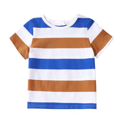 AIMAOMI Kids Toddler Baby Boy Girls Stripe Print Short Sleeve T Shirt Tops Clothes Girls Athletic T (Blue, 3-4 Years)