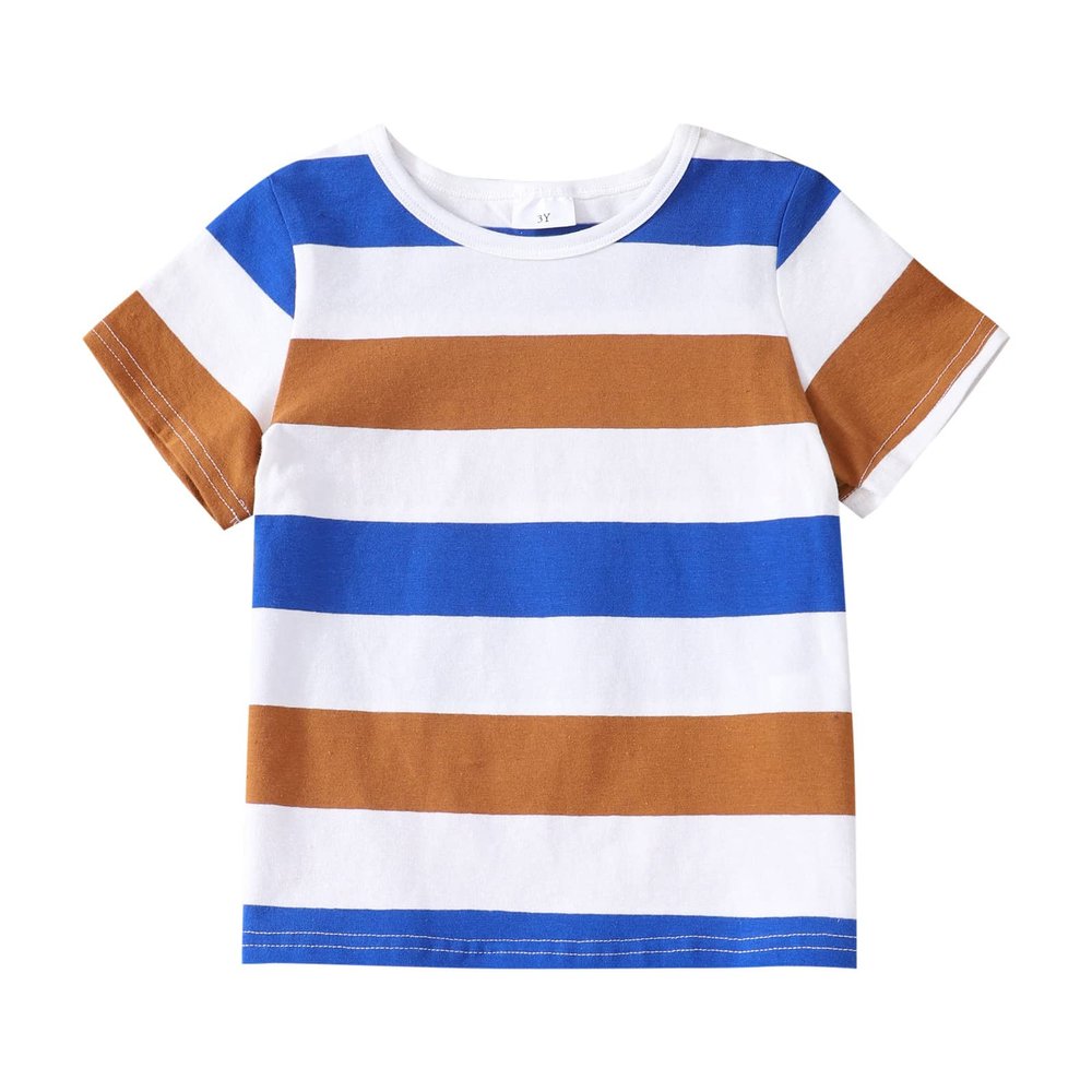 AIMAOMI Kids Toddler Baby Boy Girls Stripe Print Short Sleeve T Shirt Tops Clothes Girls Athletic T (Blue, 3-4 Years)
