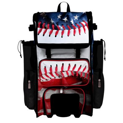 Boombah Rolling Superpack Baseball/Softball Gear Bag - Telescopic Handle - Holds 4 Bats - Wheeled Version - USA Baseball Represent Red/Royal Blue/White