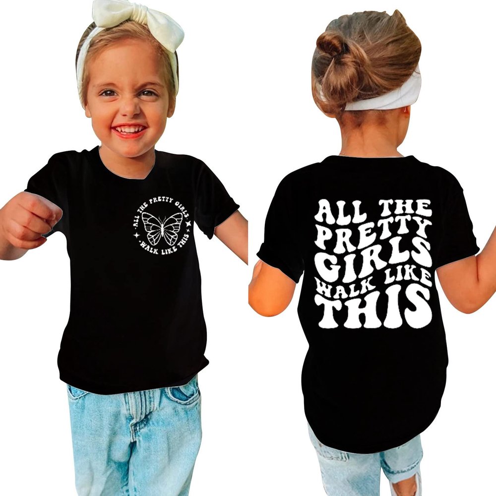 AIMAOMI Toddler Kids Baby Girls Short Sleeve Wavy Letter Print Shirt Mama's Funny T Shirt Tops for (Black, 6-7 Years)