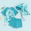 Toddler Baby Boys 3 Pieces Swimsuit Set Swimwear Dinosaur Shark Zipper Bathing Suit UPF 50+ Rash Guards with Hat (ZA Short Sleeve Sky Blue Dolphin, 2-3 Years) view 3