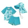 Toddler Baby Boys 3 Pieces Swimsuit Set Swimwear Dinosaur Shark Zipper Bathing Suit UPF 50+ Rash Guards with Hat (ZA Short Sleeve Sky Blue Dolphin, 0-6 Months) view 1