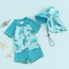 Toddler Baby Boys 3 Pieces Swimsuit Set Swimwear Dinosaur Shark Zipper Bathing Suit UPF 50+ Rash Guards with Hat (ZA Short Sleeve Sky Blue Dolphin, 0-6 Months) view 2