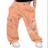 Cromoncent Girls High Waist Parachute Pants Y2K Cargo Trousers with Pockets, Light Orange, 13-14 Years = Tag 170 view 1