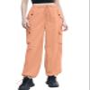 Cromoncent Girls High Waist Parachute Pants Y2K Cargo Trousers with Pockets, Light Orange, 13-14 Years = Tag 170 view 2
