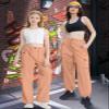 Cromoncent Girls High Waist Parachute Pants Y2K Cargo Trousers with Pockets, Light Orange, 13-14 Years = Tag 170 view 3