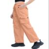 Cromoncent Girls High Waist Parachute Pants Y2K Cargo Trousers with Pockets, Light Orange, 13-14 Years = Tag 170 view 4
