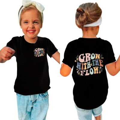 AIMAOMI Toddler Girls Short Sleeve Summer Letter Graphic Ringer Tee T-Shirts Top Baby Spring Summer (Black, 5-6 Years)