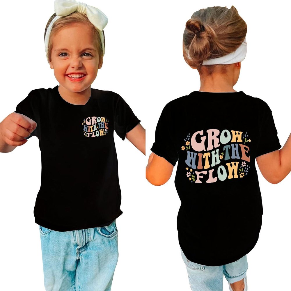 AIMAOMI Toddler Girls Short Sleeve Summer Letter Graphic Ringer Tee T-Shirts Top Baby Spring Summer (Black, 5-6 Years)