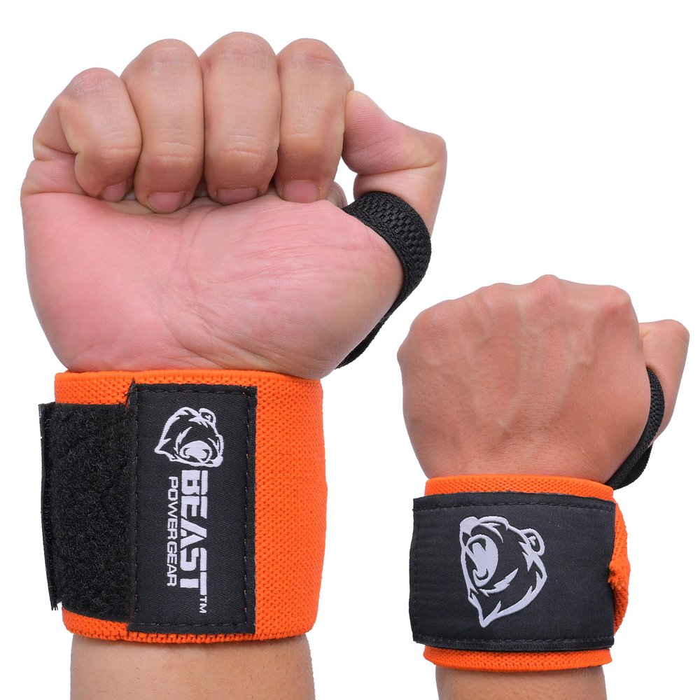 Beast Power Gear Wrist Wraps for Weightlifting 18 Premium Quality Wrist Support for Bodybuilding Heavy Duty Thumb Loop Powerlifting, Strength Training for Men and Women (Solid Orange, 18")