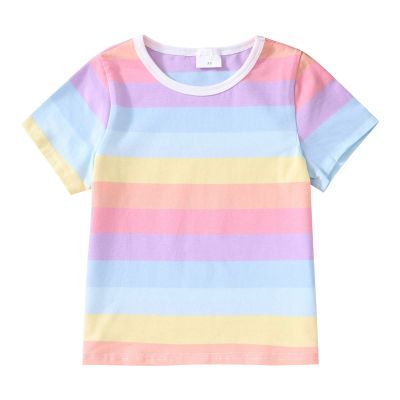 AIMAOMI Kids Toddler Baby Boy Girls Stripe Print Short Sleeve T Shirt Tops Clothes Girls Athletic T (Pink, 3-4 Years)