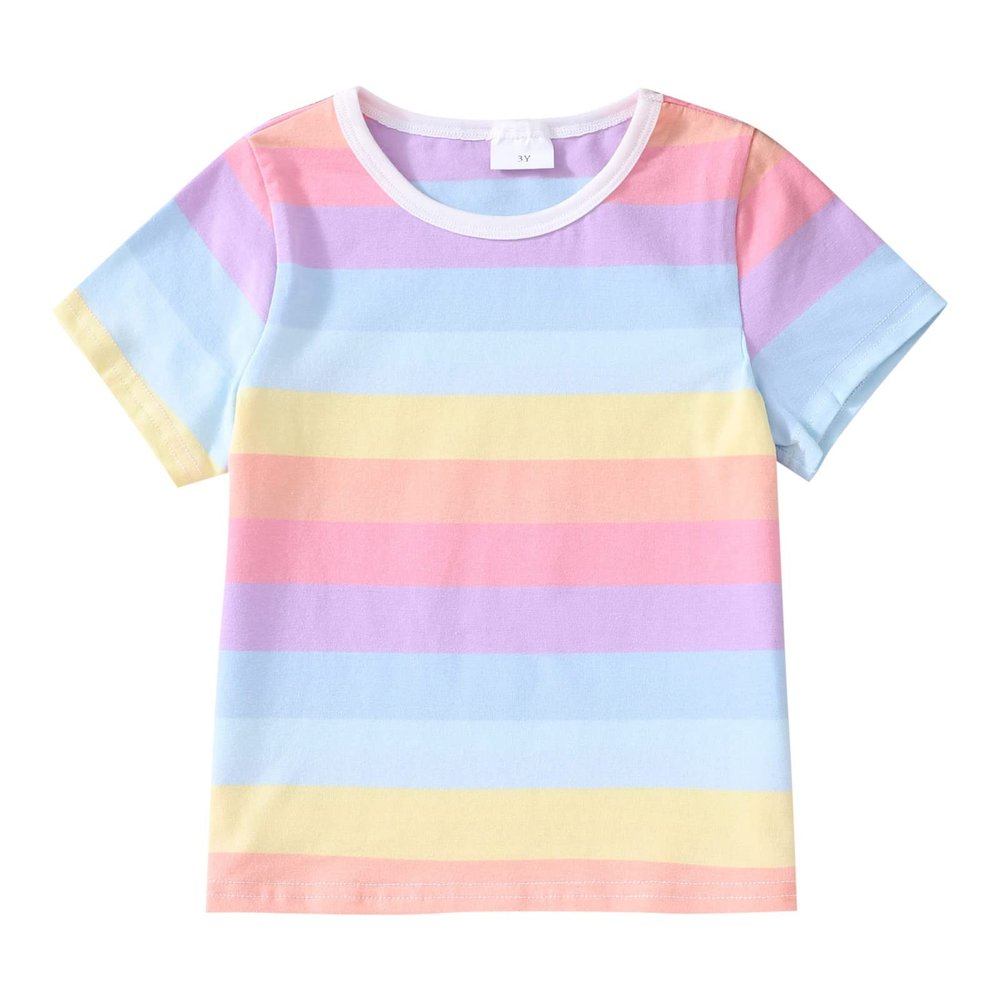 AIMAOMI Kids Toddler Baby Boy Girls Stripe Print Short Sleeve T Shirt Tops Clothes Girls Athletic T (Pink, 3-4 Years)