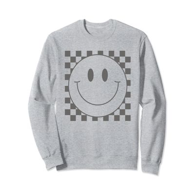 Cute Gray Checkered Smile Face Peace Smiling Happy Face Tee Sweatshirt