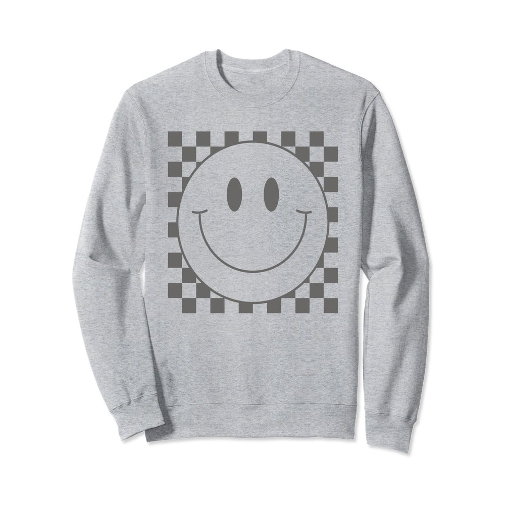 Cute Gray Checkered Smile Face Peace Smiling Happy Face Tee Sweatshirt