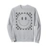 Cute Gray Checkered Smile Face Peace Smiling Happy Face Tee Sweatshirt view 1