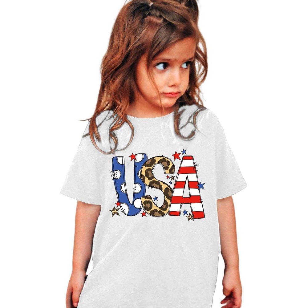 AIMAOMI 4th of July Toddler Baby Girl Boy Funny Letter Print Short Sleeve Cotton T Shirts Tops Tee (White, 8-10 Years)