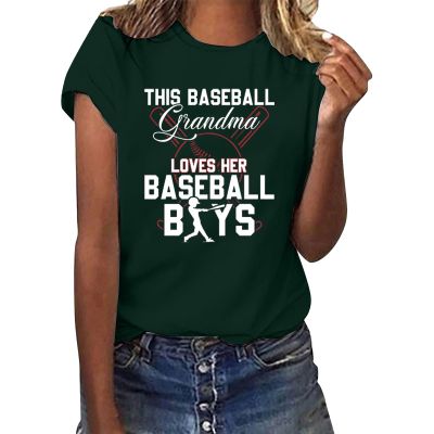 NineFit Basics Womens 2024 T Shirt This Baseball Grandma Loves Her Baseball Boys Tops Grandma Baseball T-Shirts Funny Mothers Day Shirt Mommy Shirts Loose Comfy Cute Print Blouse Tops Green, 3X-Large