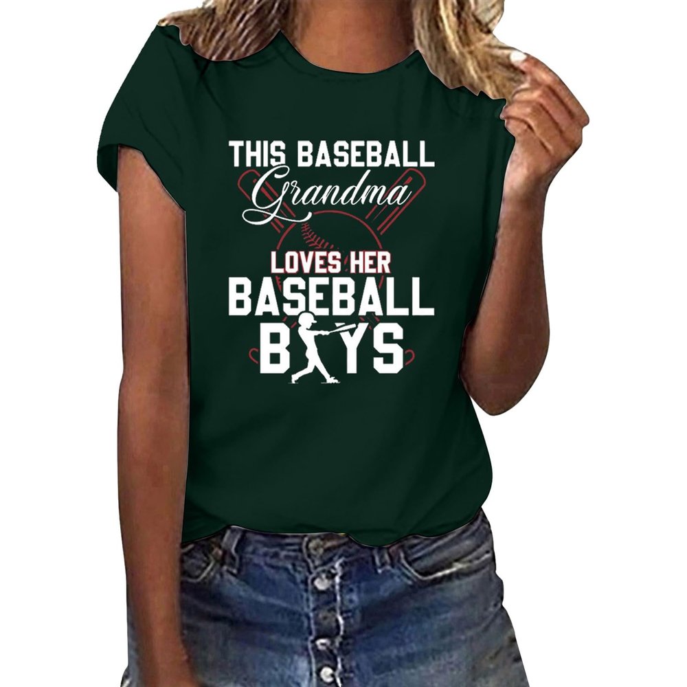 NineFit Basics Womens 2024 T Shirt This Baseball Grandma Loves Her Baseball Boys Tops Grandma Baseball T-Shirts Funny Mothers Day Shirt Mommy Shirts Loose Comfy Cute Print Blouse Tops Green, 3X-Large
