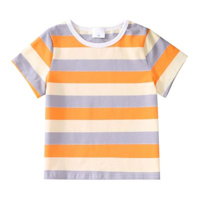 AIMAOMI Kids Toddler Baby Girls Spring Summer Stripe Print Short Sleeve T Shirt Tops Clothes Short (Gold, 3-4 Years)