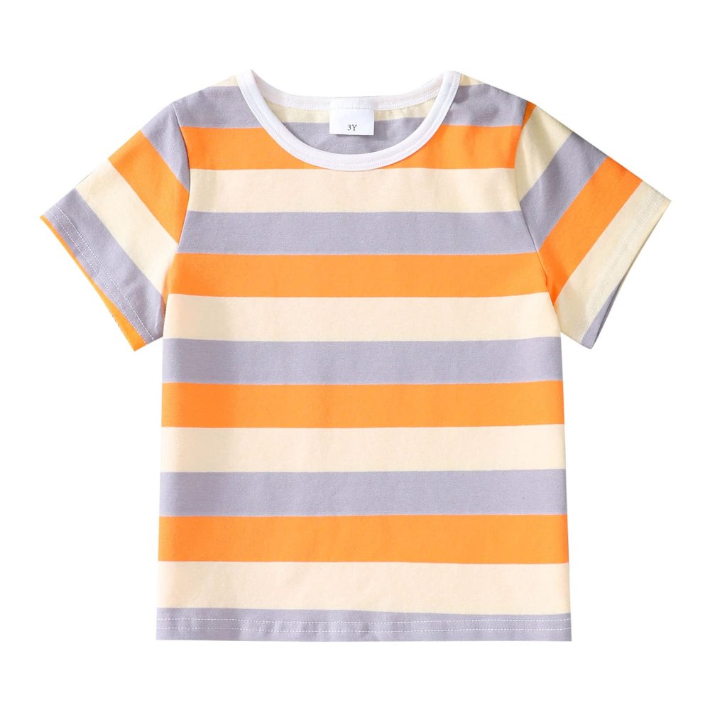 AIMAOMI Kids Toddler Baby Girls Spring Summer Stripe Print Short Sleeve T Shirt Tops Clothes Short (Gold, 3-4 Years)