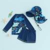 Toddler Baby Boys 3 Pieces Swimsuit Set Swimwear Dinosaur Shark Zipper Bathing Suit UPF 50+ Rash Guards with Hat (ZB Long Sleeve Blue Fish, 4-5 Years) view 4