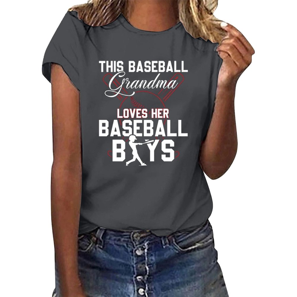 NineFit Basics Womens 2024 T Shirt This Baseball Grandma Loves Her Baseball Boys Tops Grandma Baseball T-Shirts Funny Cute Blouse Dark Gray, X-Large