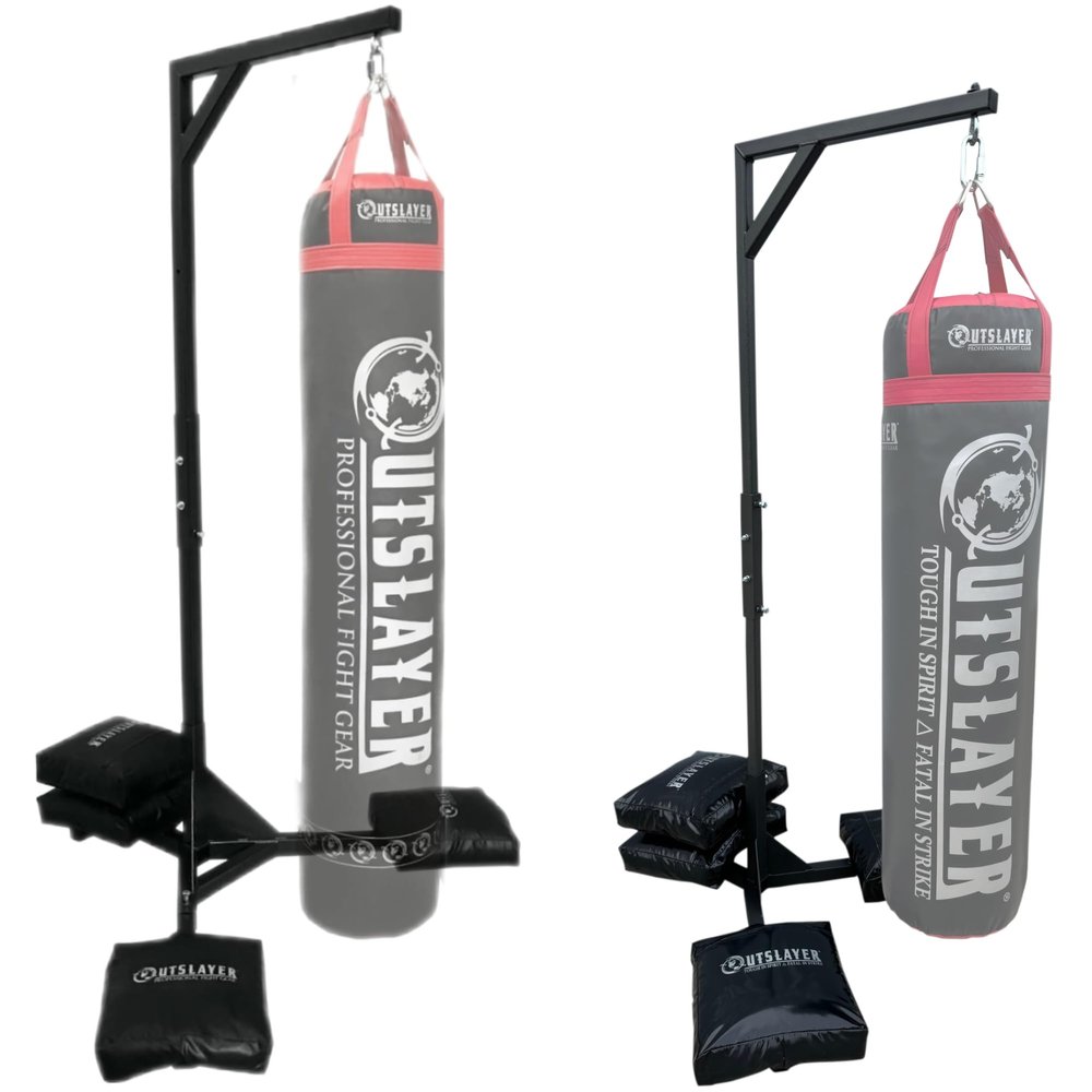 Outslayer Heavy Duty Punching Bag Stand - 7.8ft / 6.8ft Heavy Bags up to 350lbs - Made in USA - Filled or Unfilled Sandbags - Easy Assembly (with Filled Sand Bags, 7'8 Ft Heavy Duty Stand)