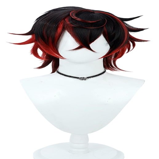 TEDPRBGE Short Black Mix Red Wig Short Straight Wigs Layered Wig with Bangs Heat Resistant Role Play Cosplay Show Wigs (Black Red)