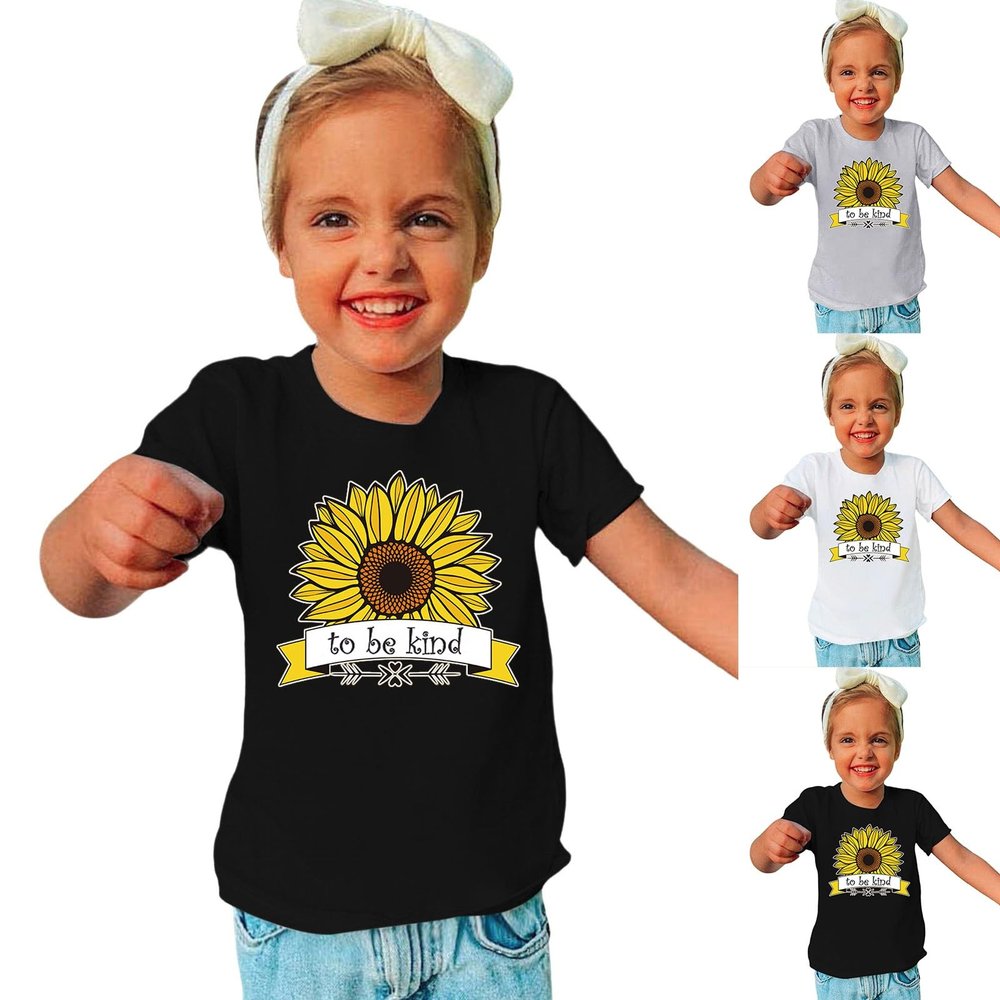 AIMAOMI Girls T Shirts Short Sleeve Round Neck Loose Blouse Summer Solid Color Casual Girl Tee Tops (Black, 6-8 Years)