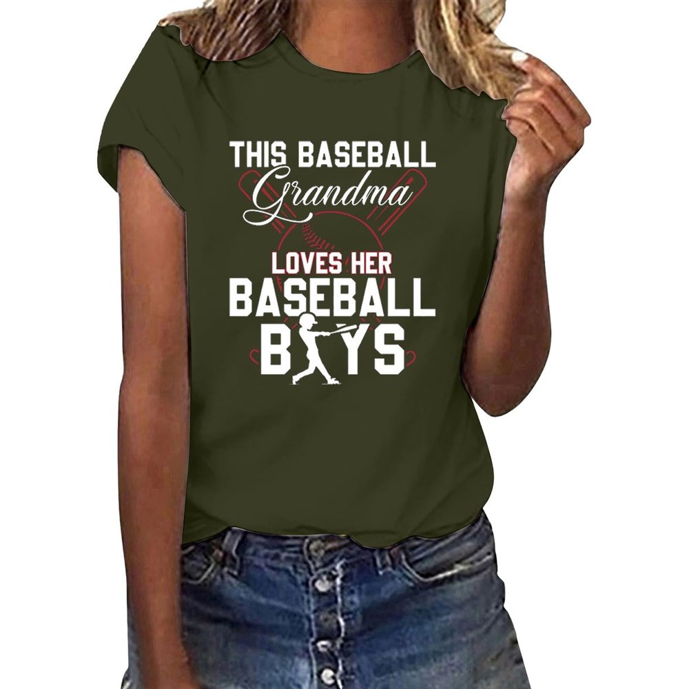 NineFit Basics Womens 2024 T Shirt This Baseball Grandma Loves Her Baseball Boys Tops Grandma Baseball T-Shirts Funny Mothers Day Shirt Mommy Shirts Loose Comfy Cute Print Blouse Tops, 3X-Large
