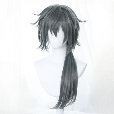 SCORRO Shiina Niki Cosplay Wig, Long Gray Blue Mixed Ponytail Wigs, Anime Game Ensemble Stars Men Costume Replacement Wigs Hair Cos Cute Wig for Party Carnival Comic Exhibition