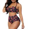 PCSJRKG Skull Printed Bikini Set High Cut Tropical Leaf Printed Swimsuit High Waisted Push Up Swimwear for Women Two Pieces Sexy Bathing Suit Tummy Control, Red and Black view 1